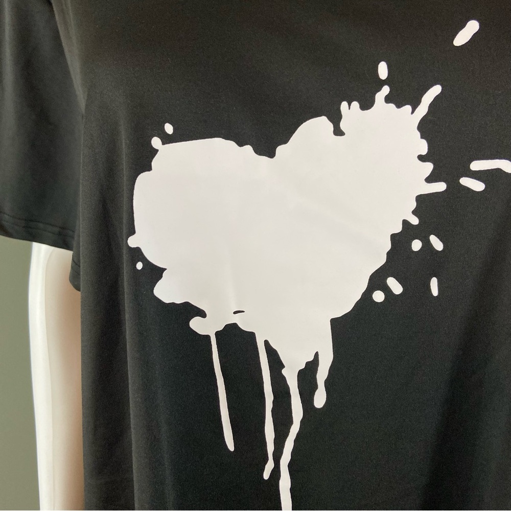 Shein Curve Heart Splatter Off One Shoulder Bow Tie Tee T-Shirt Blouse Top 2XL - Picture 9 of 12